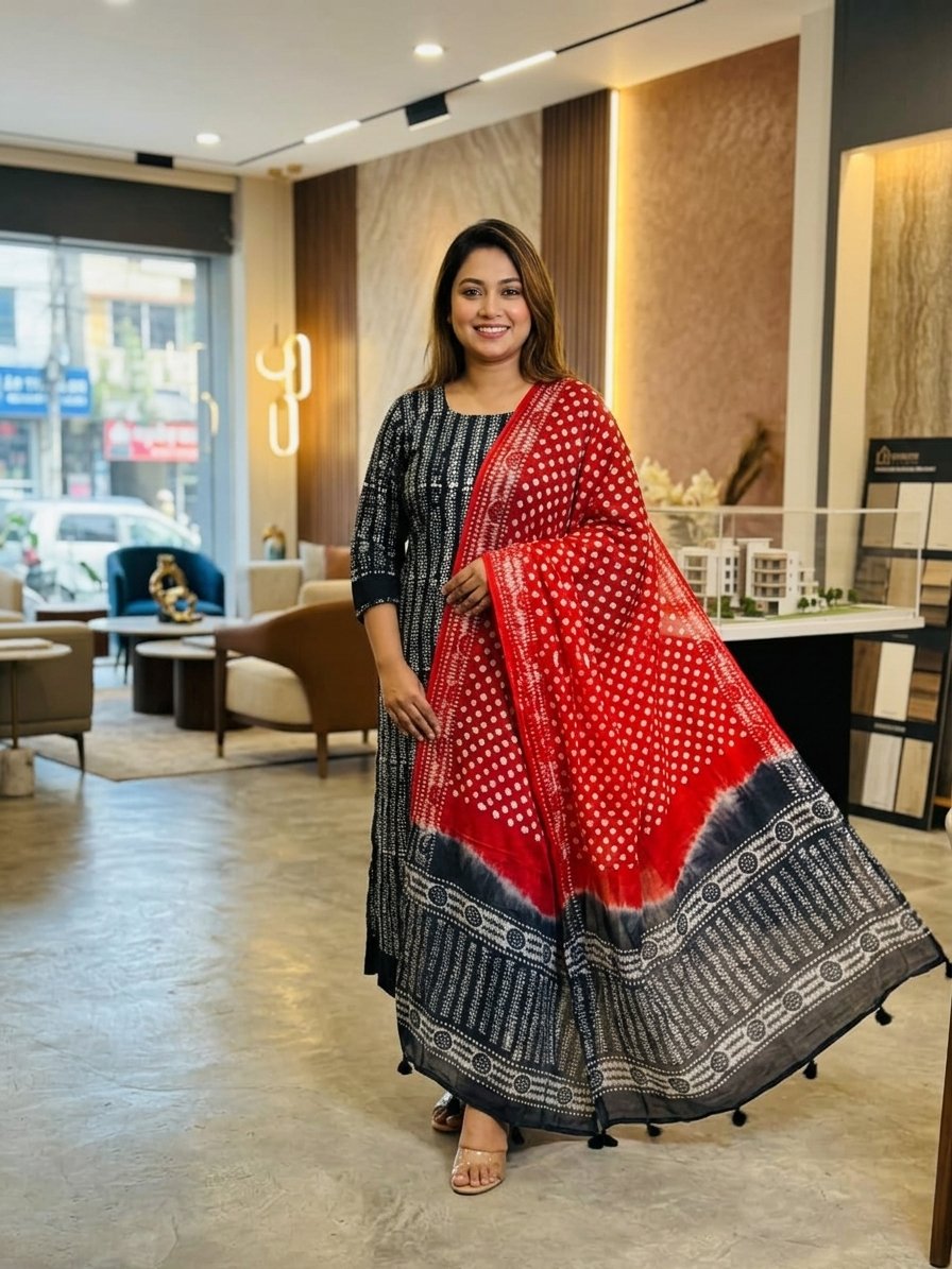 ব্ল্যাক ডায়মন্ড ডিজাইন মোম বাটিক থ্রি পিছ
